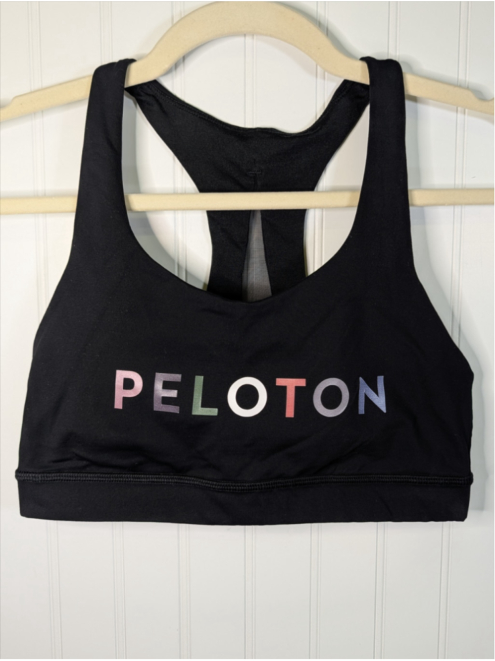 Lululemon x Peloton Energy Bra Black Multi Color Logo Rainbow Size 6